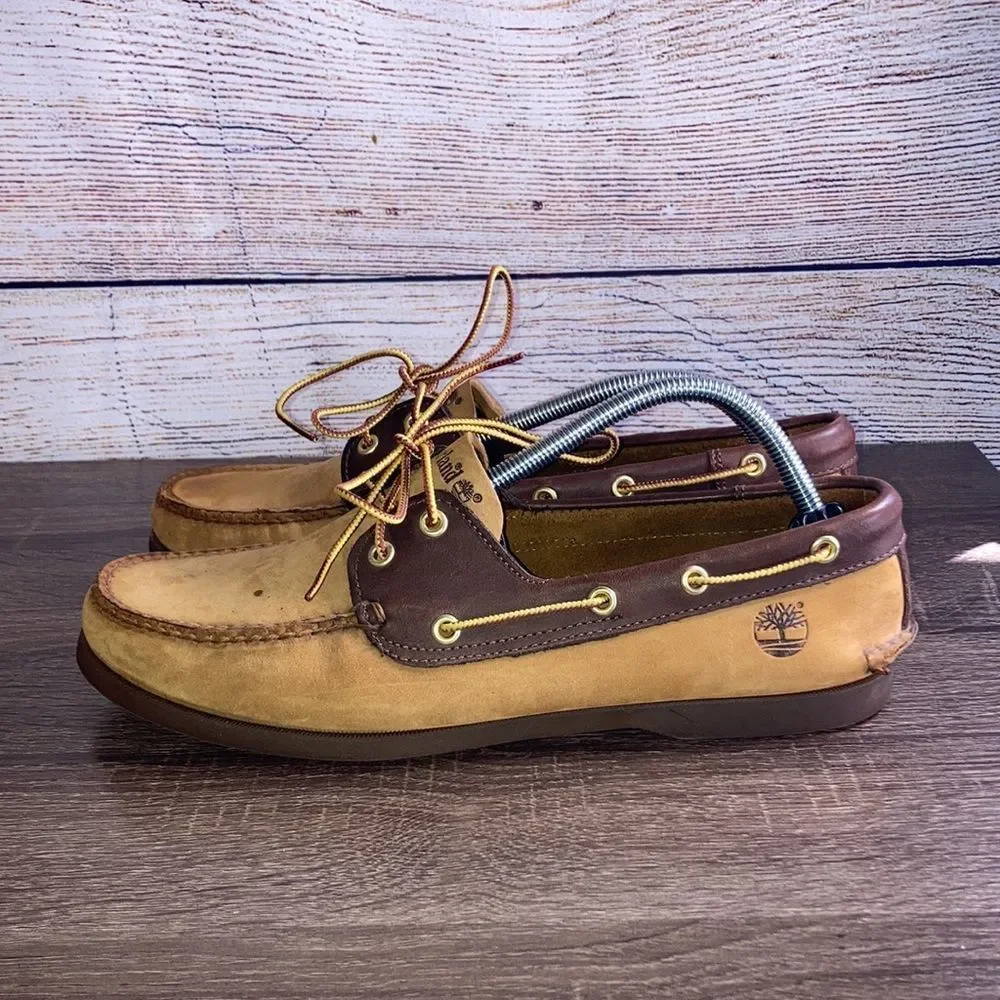 Mens Like New Timberland Boat Shoes Size 10.5 Brown & Tan